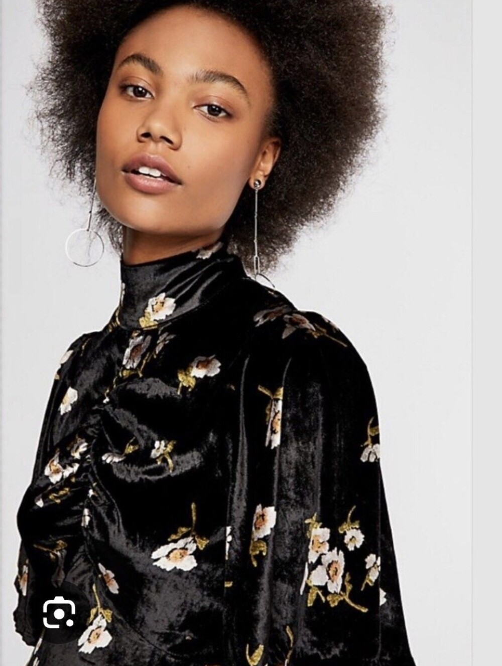 Black Floral Velvet Mock-Neck Mini Dress
